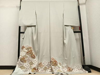 平和屋着物●色留訪問着　友禅　駒刺繍　松竹梅貝合わせ文　金彩　丹後ちりめん　仮絵羽　正絹　逸品　未使用　AABG7143ph