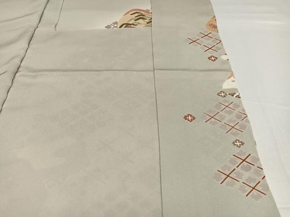 平和屋着物●色留訪問着　友禅　駒刺繍　松竹梅貝合わせ文　金彩　丹後ちりめん　仮絵羽　正絹　逸品　未使用　AABG7143ph