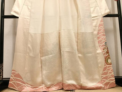 平和屋着物●訪問着　駒刺繍　飛鶴草花文　金彩　正絹　逸品　AABG7145ph