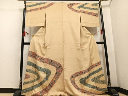 平和屋着物●訪問着　絞り　草花文　正絹　逸品　AABG7150ph