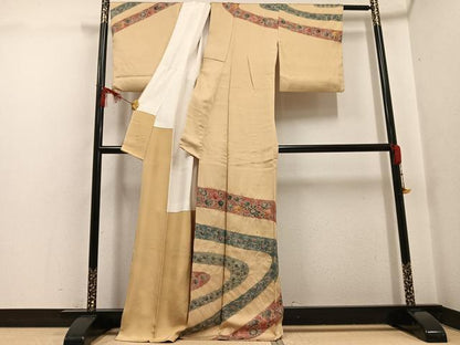 平和屋着物●訪問着　絞り　草花文　正絹　逸品　AABG7150ph