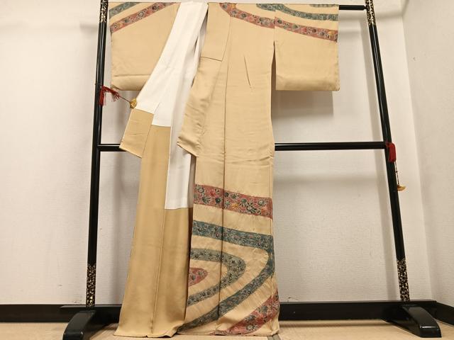 平和屋着物●訪問着　絞り　草花文　正絹　逸品　AABG7150ph