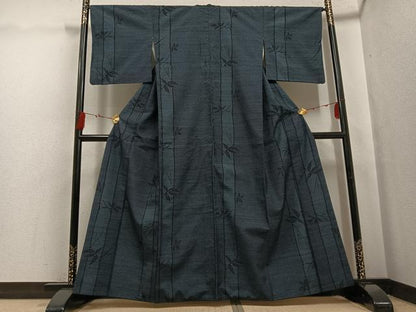 平和屋着物●塩沢紬　110亀甲　笹竹文　正絹　逸品　AABG7152ph