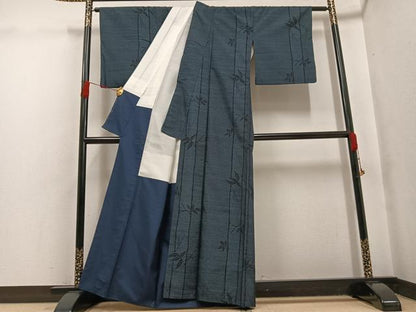 平和屋着物●塩沢紬　110亀甲　笹竹文　正絹　逸品　AABG7152ph