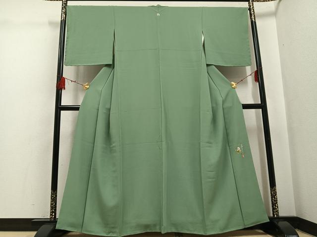 平和屋着物●本草木染作家　瑞鳳　色無地　老竹色　正絹　逸品　未使用　AABG7154ph
