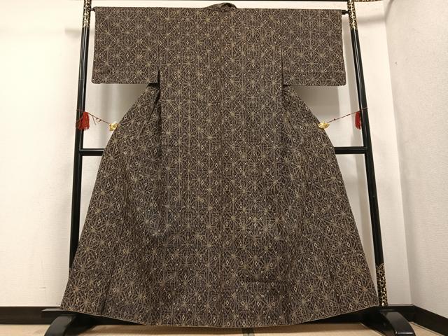 平和屋着物●上質な紬　麻の葉文様　正絹　逸品　AABG7155ph