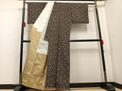 平和屋着物●上質な紬　麻の葉文様　正絹　逸品　AABG7155ph
