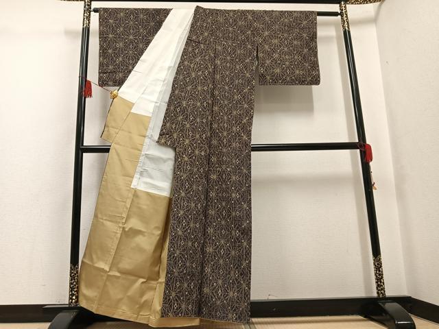 平和屋着物●上質な紬　麻の葉文様　正絹　逸品　AABG7155ph