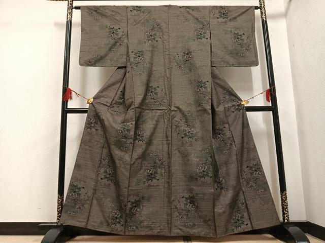 平和屋着物●本場大島紬　カタス7マルキ　草花文　正絹　逸品　AABG7157ph
