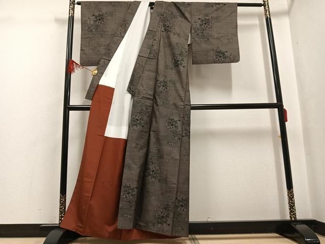 平和屋着物●本場大島紬　カタス7マルキ　草花文　正絹　逸品　AABG7157ph