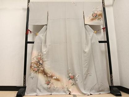 平和屋着物●訪問着　友禅　枝花文　暈し染め　金彩　正絹　逸品　AABG7158ph
