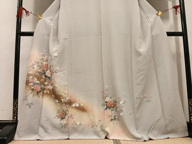 平和屋着物●訪問着　友禅　枝花文　暈し染め　金彩　正絹　逸品　AABG7158ph