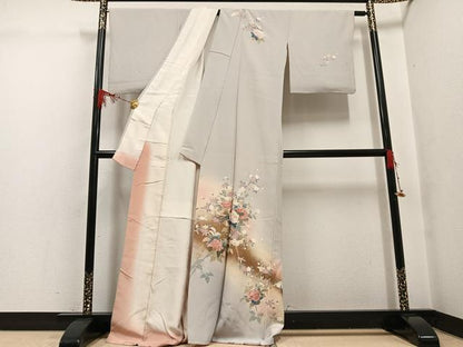 平和屋着物●訪問着　友禅　枝花文　暈し染め　金彩　正絹　逸品　AABG7158ph