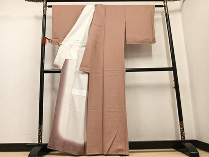 平和屋着物●上質な色無地　作家物　葉光　横縞地紋　丁子茶色　正絹　逸品　AABG7159ph