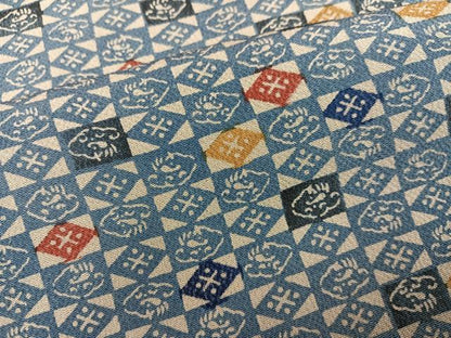 平和屋着物●上質な小紋　型染め　藍　市松文　鬼しぼ縮緬　正絹　逸品　AABG7160ph