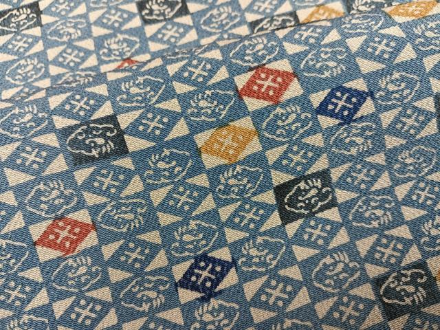 平和屋着物●上質な小紋　型染め　藍　市松文　鬼しぼ縮緬　正絹　逸品　AABG7160ph