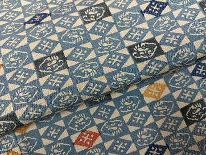 平和屋着物●上質な小紋　型染め　藍　市松文　鬼しぼ縮緬　正絹　逸品　AABG7160ph