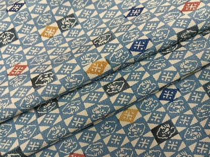 平和屋着物●上質な小紋　型染め　藍　市松文　鬼しぼ縮緬　正絹　逸品　AABG7160ph