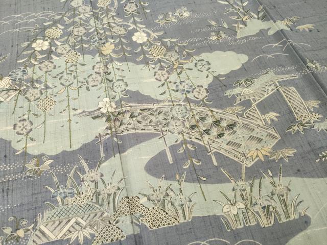 平和屋着物▽染織の名門 しょうざん 生紬 訪問着 単衣 風景文 正絹 逸品 AABG7202ck