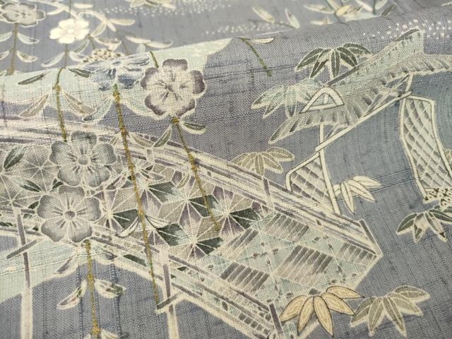 平和屋着物▽染織の名門 しょうざん 生紬 訪問着 単衣 風景文 正絹 逸品 AABG7202ck