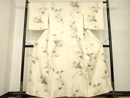平和屋着物▽上質な小紋 単衣 草花文 地紋起こし たたき染め 正絹 逸品 AABG7204ck