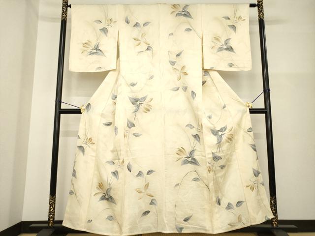 平和屋着物▽上質な小紋 単衣 草花文 地紋起こし たたき染め 正絹 逸品 AABG7204ck