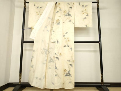 平和屋着物▽上質な小紋 単衣 草花文 地紋起こし たたき染め 正絹 逸品 AABG7204ck