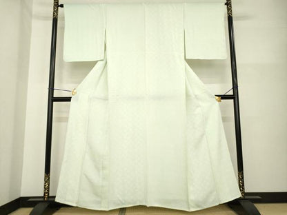 平和屋着物▽上質な色無地　単衣　亀甲花地紋　柳鼠色　正絹　逸品　AABG7206ck