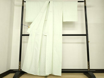 平和屋着物▽上質な色無地　単衣　亀甲花地紋　柳鼠色　正絹　逸品　AABG7206ck