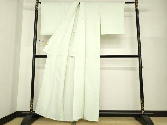 平和屋着物▽上質な色無地　単衣　亀甲花地紋　柳鼠色　正絹　逸品　AABG7206ck