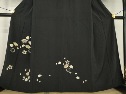 平和屋着物▽訪問着　単衣　辻が花　地紙花文　黒地　正絹　逸品　AABG7208ck
