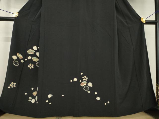 平和屋着物▽訪問着　単衣　辻が花　地紙花文　黒地　正絹　逸品　AABG7208ck