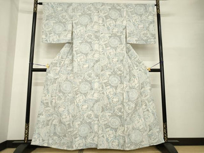 平和屋着物▽上質な小紋 単衣 陶器花文 正絹 逸品 AABG7213ck