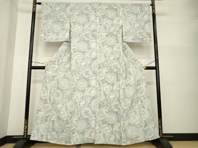 平和屋着物▽上質な小紋 単衣 陶器花文 正絹 逸品 AABG7213ck