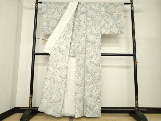 平和屋着物▽上質な小紋 単衣 陶器花文 正絹 逸品 AABG7213ck