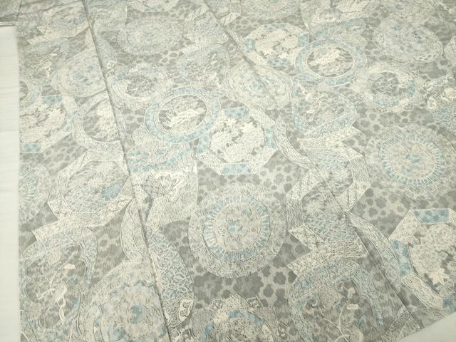 平和屋着物▽上質な小紋 単衣 陶器花文 正絹 逸品 AABG7213ck