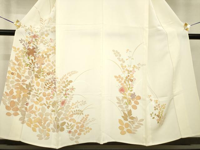 平和屋着物▽訪問着 単衣 友禅 刺繍 草花文 金彩 正絹 逸品 AABG7215ck