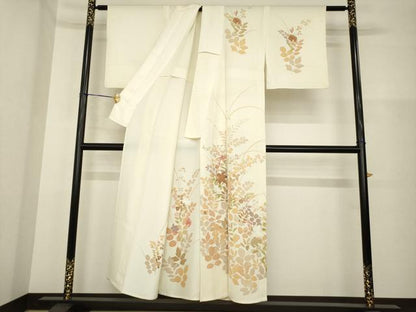 平和屋着物▽訪問着 単衣 友禅 刺繍 草花文 金彩 正絹 逸品 AABG7215ck