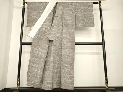 平和屋着物▽上質な紬 単衣 幾何学文様 正絹 逸品 AABG7217ck
