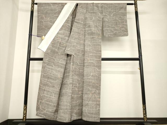 平和屋着物▽上質な紬 単衣 幾何学文様 正絹 逸品 AABG7217ck