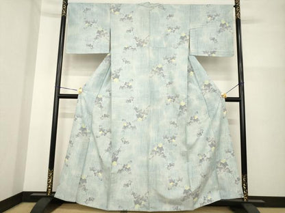 平和屋着物▽小千谷紬 単衣 枝葉文 正絹 逸品 AABG7220ck