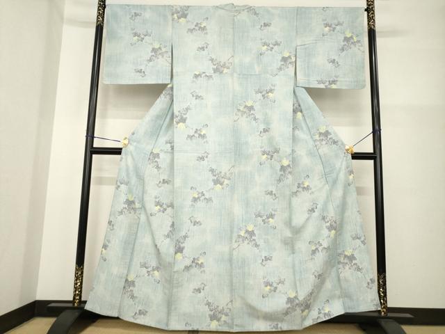平和屋着物▽小千谷紬 単衣 枝葉文 正絹 逸品 AABG7220ck