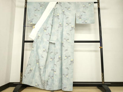 平和屋着物▽小千谷紬 単衣 枝葉文 正絹 逸品 AABG7220ck
