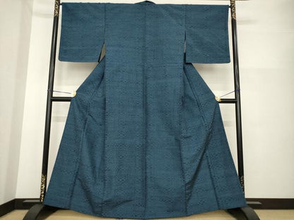 平和屋着物▽上質な紬 単衣 市松文様 正絹 逸品 未使用 AABG7221ck
