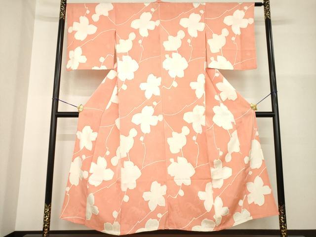 平和屋着物▽上質な小紋 単衣 地紋起こし 枝花文 正絹 逸品 AABG7222ck