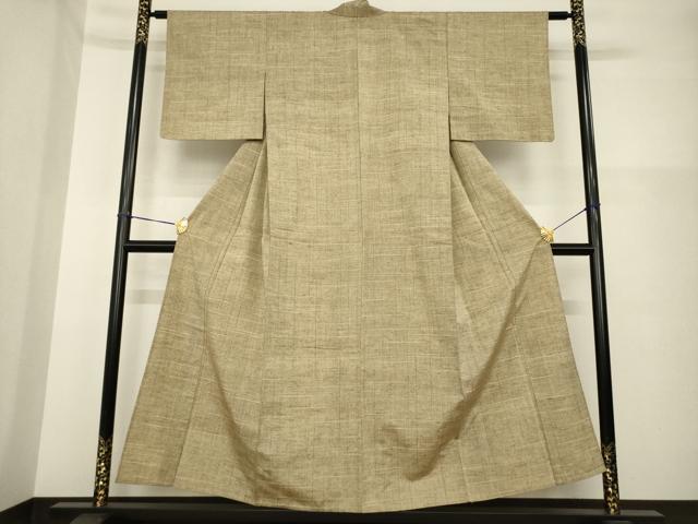 平和屋着物▽上質な紬 単衣 変わり格子 正絹 逸品 AABG7224ck