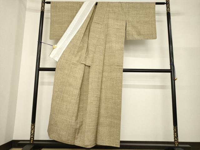 平和屋着物▽上質な紬 単衣 変わり格子 正絹 逸品 AABG7224ck