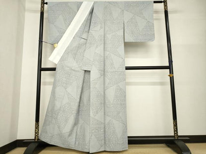 平和屋着物▽結城紬 単衣 80亀甲 割付き花文 正絹 逸品 AABG7225ck