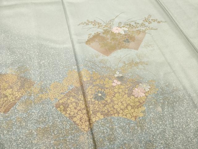 平和屋着物▽訪問着 単衣 地紙花文 暈し染め 金彩 正絹 逸品 AABG7228ck