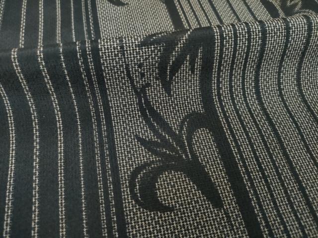 平和屋着物▽上質な紬 単衣 花蔦草間道 黒地 正絹 逸品 AABG7229ck